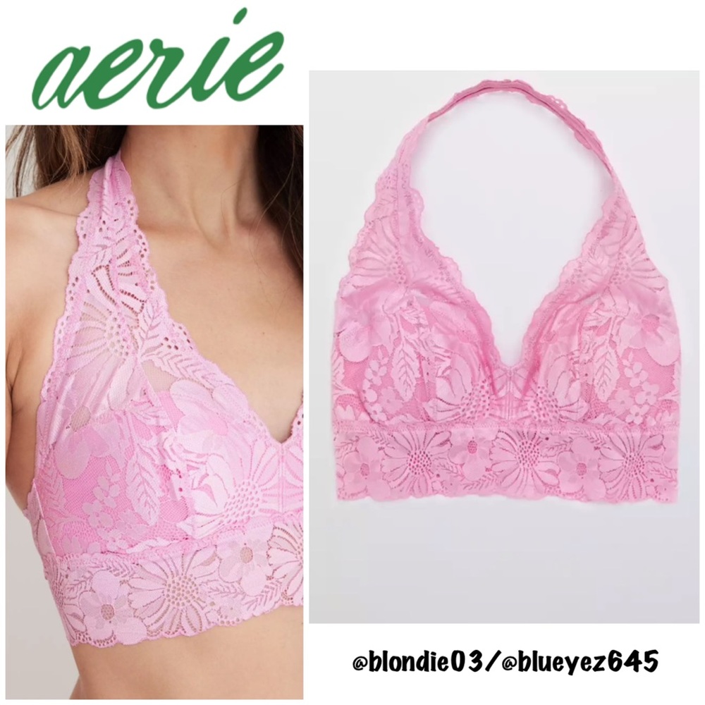 Aerie padded lace garden party halter bralette M